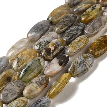 Natural Bamboo Leaf Agate Beads Strands, Flat Oval, 20x10~10.5x4.5~5mm, Hole: 1mm, about 20pcs/strand, 15.55~15.75''(39.5~40cm)