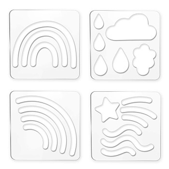 Acrylic Earring Handwork Template, Card Leather Cutting Stencils, Square, Clear, Weather Pattern, 152x152x4mm, 4 styles, 1pc/style, 4pcs/set