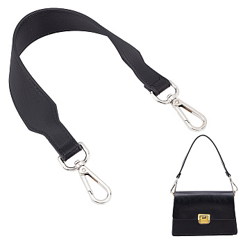 Leather Bag Straps, with Platinum Tone Alloy Clasps, Black, 41.8x3.5cm