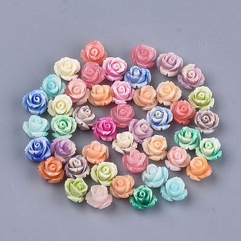 Synthetic Coral Beads, Dyed, Flower, Mixed Color, 10x10.5x8mm, Hole: 1mm