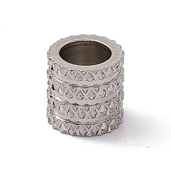 Chevron Pattern 304 Stainless Steel European Beads, Large Hole Bead, Column, Stainless Steel Color, 6x6mm, Hole: 4mm