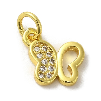 Real 18K Gold Plated Brass Pave Cubic Zirconia Pendants, with Jump Rings, Butterfly, Clear, 9.5x10.5x1.5mm, Hole: 3mm