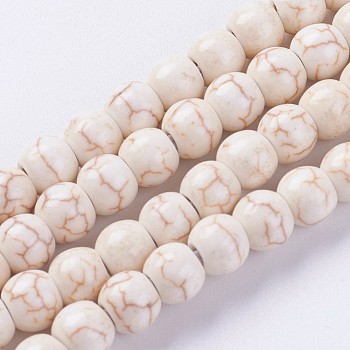 Synthetic Turquoise Beads Strands, Round, Dyed & Heated, Antique White, 6mm, Hole: 1.2mm, about 72pcs/strand, 14.76 inch(37.5cm)