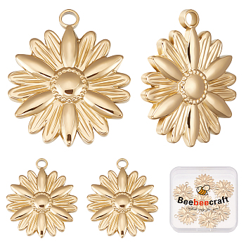 10Pcs 304 Stainless Steel Pendants, Flower Charms, Real 18K Gold Plated, 25.5x22x3mm, Hole: 2.5mm