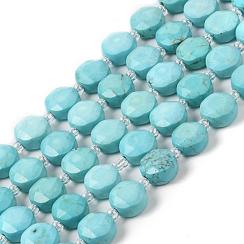 Natural Howlite Bead Strands, Faceted, Flat Round, Dyed, 10~10.5x10.5~11x5.5~6mm, Hole: 1mm, about 29pcs/strand, 14.76 inch(37.5cm)