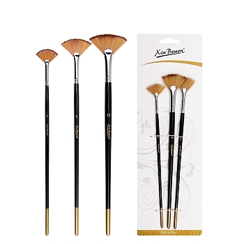 Paint Wood Fan Brushes, Nylon Brushes with Wooden Handle, for Painting the Walls, Black, 21.5~22.5cm, 3 style, 1pc/style, 3pcs/set