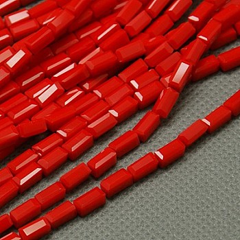 Opaque Glass Beads Strands, Faceted, Cuboid, Red, 7x3x3mm, Hole: 1mm, about 80pcs/strand, 15 inch