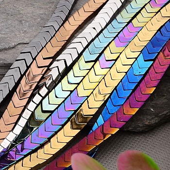 Electroplated Arrows Non-magnetic Synthetic Hematite Bead Strands, Mixed Color, 6x6x3mm, Hole: 1mm, about 101pcs/strand, 15.9 inch