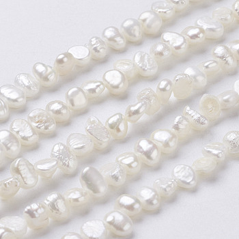 Natural Cultured Freshwater Pearl Beads Strands, Baroque Keshi Pearl Beads, Two Sides Polished, Floral White, 5~7x4~5x3~4mm, Hole: 0.3mm, about 76~80pcs/strand, 14 inch