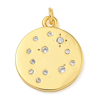 Rack Plating Brass Micro Pave Cubic Zirconia Pendants, Lead Free & Cadmium Free, Long-Lasting Plated, Flat Round, Real 18K Gold Plated, 23x19.5x2mm, Hole: 3mm