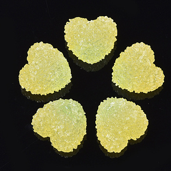 Resin Cabochons, Two-tone Heart, Yellow, 15.5~16.5x16~17x10~11mm