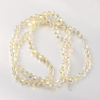 Faceted Bicone Glass Beads Strands, Light Yellow, 4x4mm, Hole: 1mm, about 92~96pcs/strand, 13.78~14.37 inch