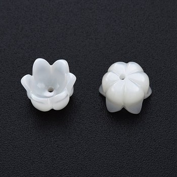 Natural White Shell Bead Caps, 6-Petal Flower, 6.5x9mm, Hole: 1mm