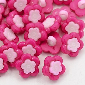 Acrylic Shank Buttons, Plastic Buttons, 1-Hole, Dyed, Flower Plum Blossom, Fuchsia, 14x3mm, Hole: 4x2mm