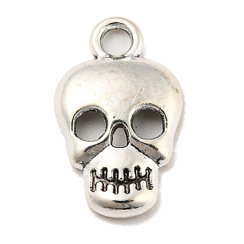 Tibetan Style Alloy Pendants, Skull Charms, Antique Silver, 16x10x2mm, Hole: 2mm