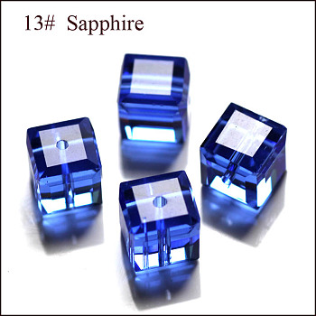 Imitation Austrian Crystal Beads, Grade AAA, Faceted, Cube, Blue, 4x4x4mm(size within the error range of 0.5~1mm), Hole: 0.7~0.9mm