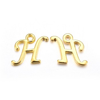 Golden Plated Alloy Letter Pendants, Rack Plating, Cadmium Free & Lead Free, Letter.H, 12x12x2mm, Hole: 1.5mm