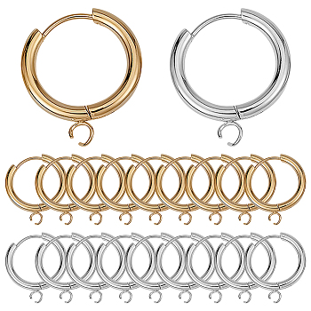 12Pcs 2 Colors 201 Stainless Steel Huggie Hoop Earring Findings, with Horizontal Loop and 316 Surgical Stainless Steel Pin, Mixed Color, 18x15x2.5mm, Hole: 2.5mm, Pin: 1mm, 6pcs/color