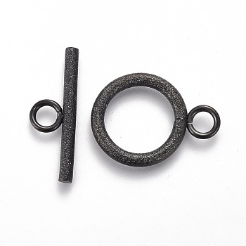 304 Stainless Steel Toggle Clasps, for DIY Jewelry Making, Textured, Ring, Electrophoresis Black, Bar: 7x20x2mm, Hole: 3mm, Ring: 19x14x2mm, Hole: 3mm