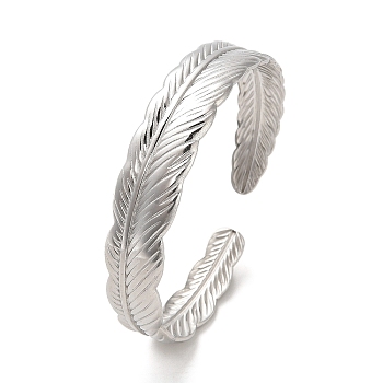 304 Stainless Steel Feather Cuff Bangles, Stainless Steel Color, Inner Diameter: 2-1/8 inch(5.25cm)
