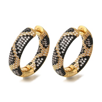 Rack Plating Brass Micro Pave Cubic Zirconia Hoop Earrings, Long-Lasting Plated, Lead Free & Cadmium Free, Real 18K Gold Plated, 28.5x6.5~7mm