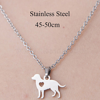 201 Stainless Steel Dog with Heart Pendant Necklace(NJEW-OY001-42)-3
