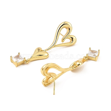 Boucles d'oreilles pendantes en forme de cœur en laiton plaqué en crémaillère avec zircone cubique(EJEW-L261-009G)-2