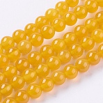 Natural Agate Beads Strands, Dyed, Round, Yellow, 6mm, Hole: 1mm, about 61pcs/strand, 13.78''(35cm)(G-G583-6mm-04)