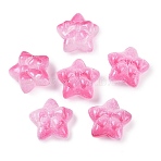 Transparent Spray Paint Glass Beads, Star with Bowknot, Pale Violet Red, 14x15x7mm, Hole: 1.2mm(GLAA-H035-02C)
