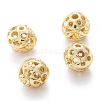 Alloy Hollow Beads, Round with Lotus, Cadmium Free & Lead Free, Real 18K Gold Plated, 8x7~8mm, Hole: 1.5~2mm(PALLOY-P238-14G-RS)