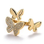Brass Micro Pave Clear Cubic Zirconia Cuff Rings, Open Rings, Cadmium Free & Lead Free, Butterfly, Real 18K Gold Plated, US Size 7, Inner Diameter: 18mm(RJEW-O044-07G)