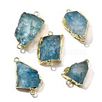 Raw Rough Natural Dyed Quartz Crystal Links Connector Charms, with Brass Findings, Nuggets, Light Gold, Teal, 30.5~37.5x15~25x7.5~13mm, Hole: 2.5mm(G-K189-04LG-05)