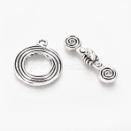 Tibetan Style Alloy Toggle Clasps, Ring, Antique Silver, Ring: 21x17.5x1.5mm, Hole: 1.5mm, Bar: 25x6.5x6.5mm, Hole: 1.5mm(TIBE-L003-015AS)