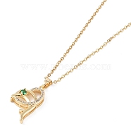 201 Stainless Steel Cable Chain Necklaces, Brass Micro Pave Cubic Zirconia Pendant Necklaces, Heart, Real 18K Gold Plated, 16.06 inch(40.8cm)(NJEW-P309-16A-G)