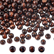 Dyed Natural Wood Beads, Round, Lead Free, Coconut Brown, 10x9mm, Hole: 3mm, 300pcs(WOOD-GO0001-07C)