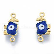 304 Stainless Steel Enamel Connector Charms, Real 18K Gold Plated, Elephant with Evil Eye, Dark Blue, 6.5x15x2.5mm, Hole: 1.2mm(STAS-N092-177A)