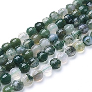 Natural Moss Agate Beads Strands, Faceted, Flat Round, 6~7x4~4.5mm, Hole: 1mm, about 61~64pcs/strand, 14.96 inch(38cm)(G-L538-005)