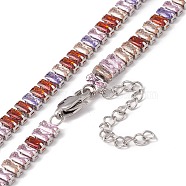 Cubic Zirconia Tennis Necklaces, Vacuum Plating 304 Stainless Steel Jewelry for Women, Stainless Steel Color, Colorful, 16.54 inch(42cm)(NJEW-G017-01E-P)