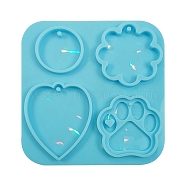 DIY Holographic Effect Pendant Silicone Molds, Resin Casting Molds, Round/Flower/Paw Print, Dark Turquoise, 189x177mm(SIMO-PW0015-07)
