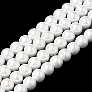 Shell Pearl Beads Strands, Round, White, 8~8.5mm, Hole: 1mm, about 48pcs/strand, 15.9 inch(X-BSHE-S301-8mm-04)