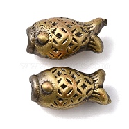 Rack Plating Brass Beads, Cadmium Free & Lead Free, Fish, Brushed Antique Bronze, 11.5x7x6mm, Hole: 1.6mm(KK-P276-12BAB)