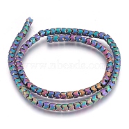 Electroplate Non-magnetic Synthetic Hematite Bead Strands, Frosted, Column, Multi-color Plated, 5x4mm, Hole: 1mm, about 101~102pcs/strand, 15.9 inch(40.5cm)(G-I208-19F-F)