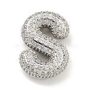 Platinum Plated Brass Micro Pave Cubic Zirconia Pendants, Letter Charms, Letter S, 18x17x6mm, Hole: 3.5x2.5mm(KK-L073-001P-S)