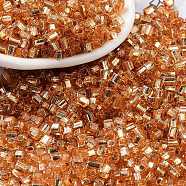 Glass Seed Beads, Silver Lined, Square, Dark Orange, 3~3.5x2.5~3x2.5~3mm, Hole: 1mm, about 10714pcs/pound(SEED-M011-01B-04)