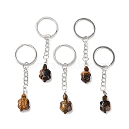 Tortoise Natural Tiger Eye Keychain, Stone Lucky Pendant Keychain, with Iron Findings, 8.9cm(KEYC-G055-01P-01)