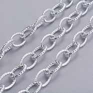 Aluminum Cable Chains, Textured, Unwelded, Silver Color Plated, 20x14x3mm(CHA-K12619-K15)