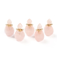 Faceted Natural Rose Quartz Pendants, Openable Perfume Bottle, with Golden Tone Brass Findings, 32~33x17~18x16mm, Hole: 2mm, capacity: 1ml(0.03 fl. oz)(G-H252-B04)
