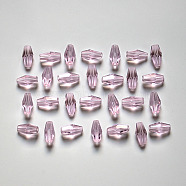 Transparent Glass Beads, Faceted, Bicone, Flamingo, 16x8mm, Hole: 1mm(GLAA-G078-C-22)