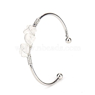 Natural Quartz Crystal Chips Beaded Cuff Bangles, Metal Wire Wrap Bangle, Inner Diameter: 2-1/2 inch(6.5cm)(PW-WG90661-01)