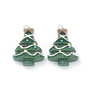Resin Pendants, for Christmas Festival, with Platinum Iron Peg Bail, Christmas Tree, Dark Green, 30x22x7mm, Hole: 2mm(RESI-O010-01)